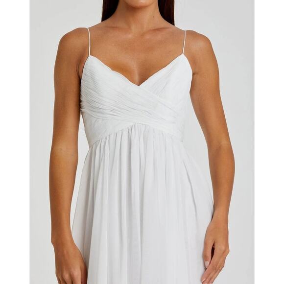 Mac Duggal White Faux Wrap Sleeveless Flowy Midi Dress – Size Small NWT - Picture 3 of 10